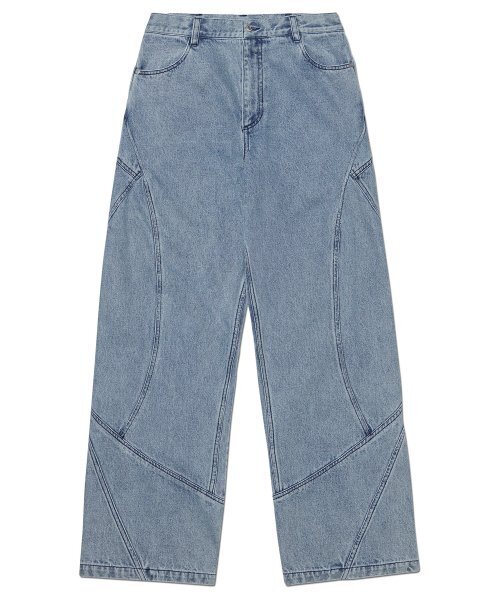 NOMANUAL(NOMANUAL)の「CURVED LINE DENIM PANTS - WHITE BLUE(デニムパンツ・レディース・その他・X-SMALL)」の1枚目の写真