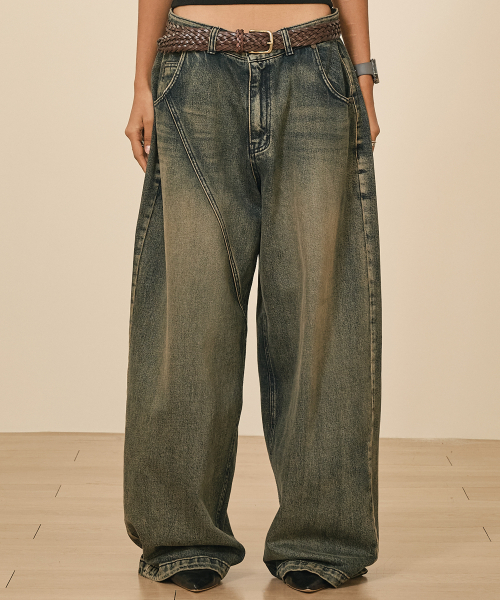 TAKEASY（テイクイージー）の「ダイアグナルワイドデニムパンツ（サンドブルー）（デニムパンツ・メンズ・その他・SMALL/MEDIUM/LARGE/X-LARGE）」の2枚目の写真