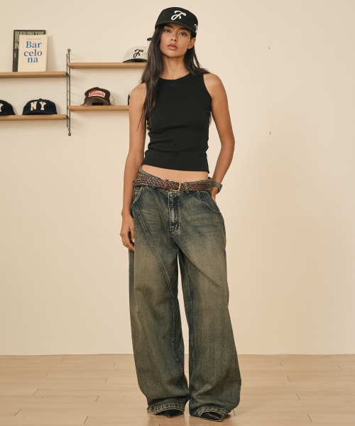 TAKEASY（テイクイージー）の「ダイアグナルワイドデニムパンツ（サンドブルー）（デニムパンツ・メンズ・その他・SMALL/MEDIUM/LARGE/X-LARGE）」の4枚目の写真