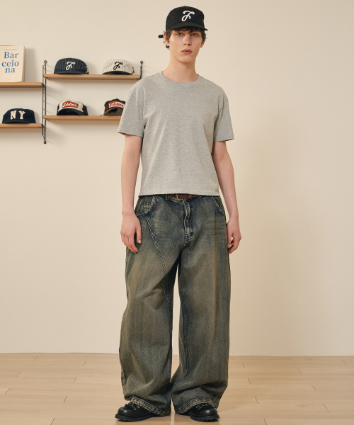 TAKEASY（テイクイージー）の「ダイアグナルワイドデニムパンツ（サンドブルー）（デニムパンツ・メンズ・その他・SMALL/MEDIUM/LARGE/X-LARGE）」の6枚目の写真