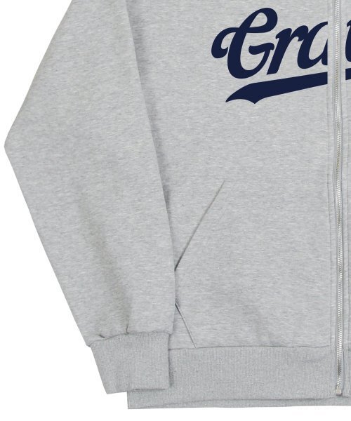 GRAVER（グレーバー）の「[ユニセックス]ビッグベースボールロゴフラワーフードジップアップ_グレー（パーカー・レディース・グレー・LARGE/MEDIUM）」の5枚目の写真