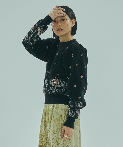 ROSE BUD(ローズバッド)の「(mici)BEADS and SEQUIN EMBROIDERY KNIT TOP(ニット/セーター・レディース・ブルー/ブラック・ONE SIZE)」の4枚目の写真