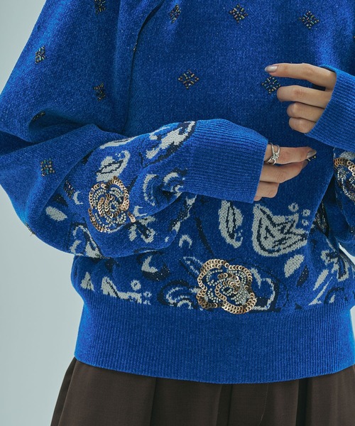 ROSE BUD(ローズバッド)の「(mici)BEADS and SEQUIN EMBROIDERY KNIT TOP(ニット/セーター・レディース・ブルー/ブラック・ONE SIZE)」の20枚目の写真