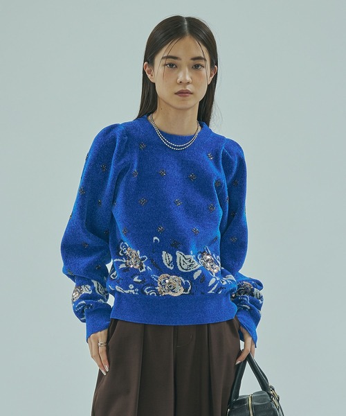 ROSE BUD(ローズバッド)の「(mici)BEADS and SEQUIN EMBROIDERY KNIT TOP(ニット/セーター・レディース・ブルー/ブラック・ONE SIZE)」の12枚目の写真