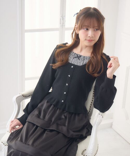 ems excite（エムズエキサイト）の「チェック切替NTPO（ニット/セーター・レディース・ブラック/ダークブルー/ナチュラル・FREE）」の4枚目の写真