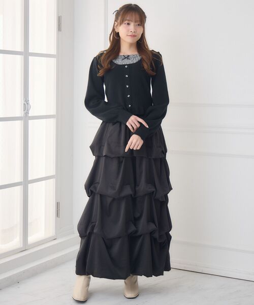 ems excite（エムズエキサイト）の「チェック切替NTPO（ニット/セーター・レディース・ブラック/ダークブルー/ナチュラル・FREE）」の5枚目の写真