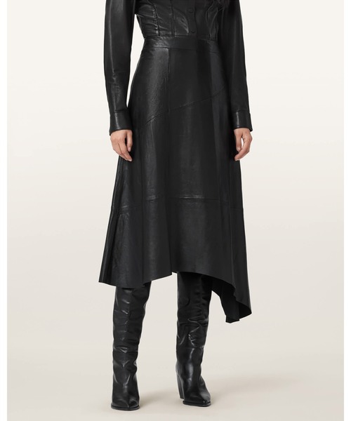 ALLSAINTS(オールセインツ)の「GIA LEATHER MIDI SKIRT | GIA レザー ミディ スカート(スカート・レディース・ブラック・6/8/10)」の2枚目の写真