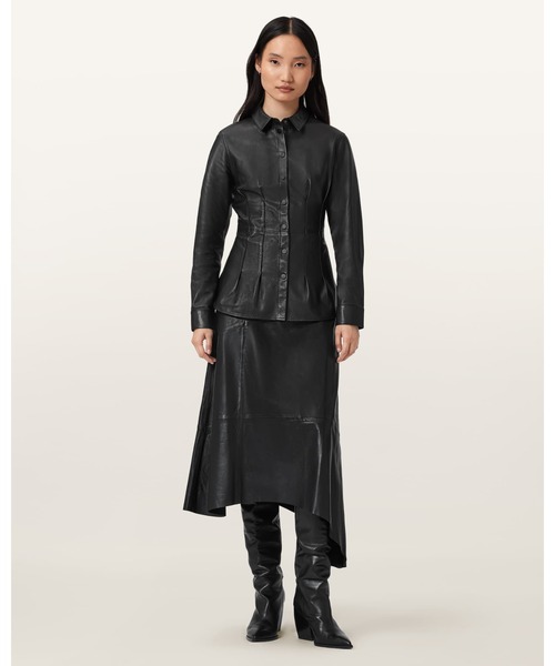 ALLSAINTS(オールセインツ)の「GIA LEATHER MIDI SKIRT | GIA レザー ミディ スカート(スカート・レディース・ブラック・6/8/10)」の4枚目の写真