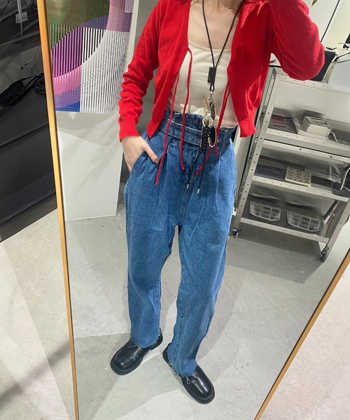 ISOOK(アイスー)の「ダブルリボンカシミヤカーディガン(kiharu select) / Vネック 長袖 羽織り 薄手 秋冬 ミドル丈 ブラウン レッド 赤 茶(カーディガン/ボレロ・レディース・ブラウン/レッド・FREE)」の10枚目の写真