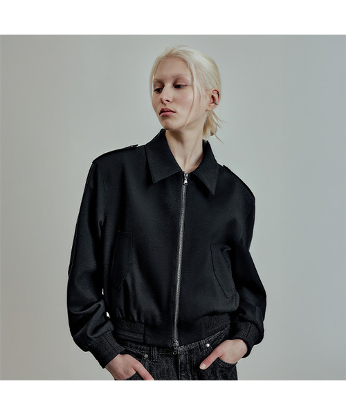 (W) フレンチウールブレンドオフィサージャケット ブラック