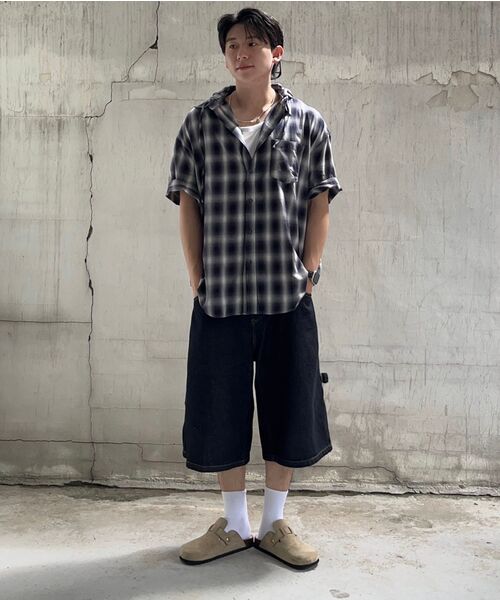 COSTUME O’CLOCK(コスチュームオクロック)の「【フード脱着】チェックフードショートスリーブシャツ2 COLOR COOSSH195(シャツ/ブラウス・メンズ・ベージュ/ネイビー・SMALL/MEDIUM/LARGE)」の11枚目の写真
