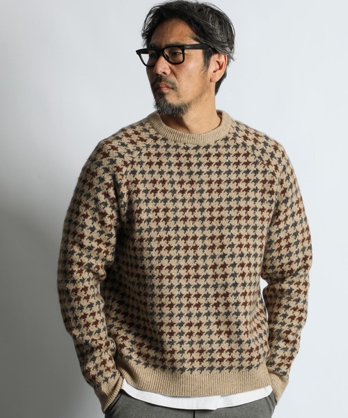 セール】JACQUARD GUN CLUB CHECK KNIT：ジャガード ガンクラブ