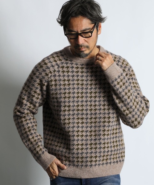 セール】JACQUARD GUN CLUB CHECK KNIT：ジャガード ガンクラブ