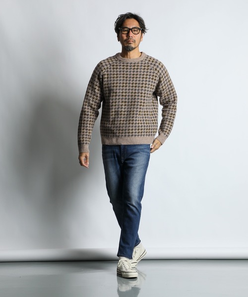 The DUFFER of ST.GEORGE（ザダファーオブセントジョージ）の「JACQUARD GUN CLUB CHECK KNIT：ジャガード ガンクラブチェック ニット（ニット/セーター・メンズ・カーキ/ブラウン・MEDIUM/LARGE）」の9枚目の写真