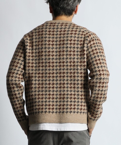The DUFFER of ST.GEORGE（ザダファーオブセントジョージ）の「JACQUARD GUN CLUB CHECK KNIT：ジャガード ガンクラブチェック ニット（ニット/セーター・メンズ・カーキ/ブラウン・MEDIUM/LARGE）」の7枚目の写真