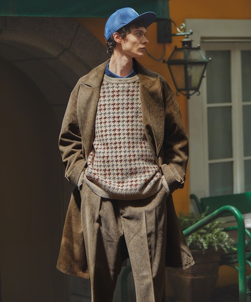 The DUFFER of ST.GEORGE（ザダファーオブセントジョージ）の「JACQUARD GUN CLUB CHECK KNIT：ジャガード ガンクラブチェック ニット（ニット/セーター・メンズ・カーキ/ブラウン・MEDIUM/LARGE）」の5枚目の写真