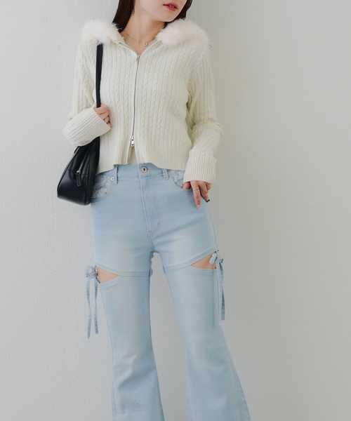 continuer de NICE CLAUP（コンティニューデナイスクラップ）の「キラキラケーブルファーパーカー（ニット/セーター・レディース・ピンク/アイボリー/トップグレー/ブラック・FREE）」の16枚目の写真