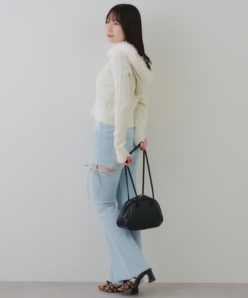 continuer de NICE CLAUP（コンティニューデナイスクラップ）の「キラキラケーブルファーパーカー（ニット/セーター・レディース・ピンク/アイボリー/トップグレー/ブラック・FREE）」の14枚目の写真