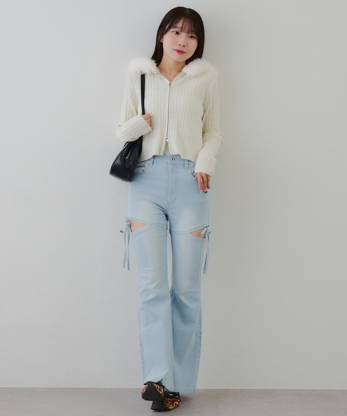 continuer de NICE CLAUP（コンティニューデナイスクラップ）の「キラキラケーブルファーパーカー（ニット/セーター・レディース・ピンク/アイボリー/トップグレー/ブラック・FREE）」の17枚目の写真