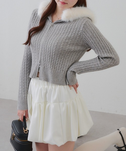 continuer de NICE CLAUP（コンティニューデナイスクラップ）の「キラキラケーブルファーパーカー（ニット/セーター・レディース・ピンク/アイボリー/トップグレー/ブラック・FREE）」の18枚目の写真