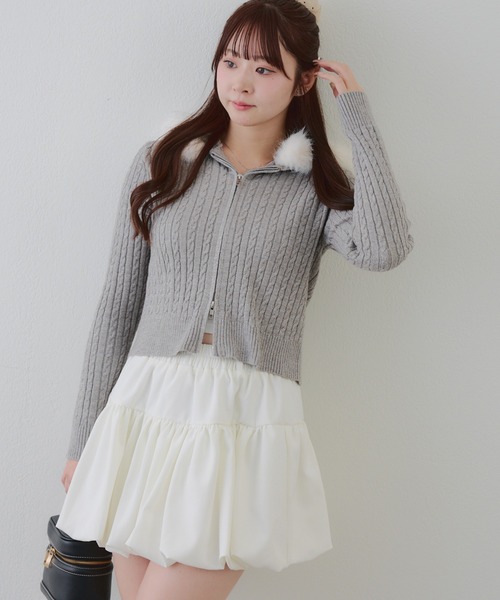 continuer de NICE CLAUP（コンティニューデナイスクラップ）の「キラキラケーブルファーパーカー（ニット/セーター・レディース・ピンク/アイボリー/トップグレー/ブラック・FREE）」の19枚目の写真