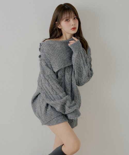 セットアップ対応】ケーブルニット+スヌードセット（ニット/セーター