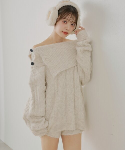 セール】【セットアップ対応】ケーブルニット+スヌードセット（ニット