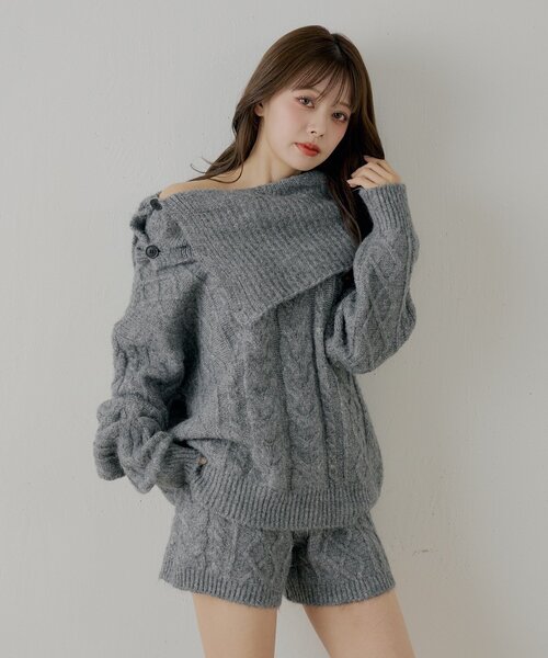 セットアップ対応】ケーブルニット+スヌードセット（ニット/セーター