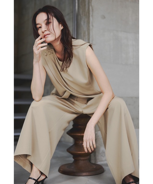 アシンメトリートップスパンツスーツ 2点セット レディース