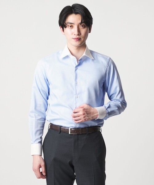 A DAY IN THE LIFE UNITED ARROWS(アデイインザライフユナイテッドアローズ)の「ヘリンボーン クレリック ワイドカラーシャツ-イージーケア-<A DAY IN THE LIFE>(シャツ/ブラウス・メンズ・ライトブルー・39cm/40cm/38cm/41cm/42cm/37cm)」の1枚目の写真