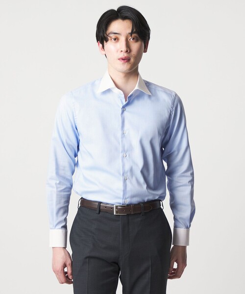 A DAY IN THE LIFE UNITED ARROWS(アデイインザライフユナイテッドアローズ)の「ヘリンボーン クレリック ワイドカラーシャツ-イージーケア-<A DAY IN THE LIFE>(シャツ/ブラウス・メンズ・ライトブルー・39cm/40cm/38cm/41cm/42cm/37cm)」の2枚目の写真