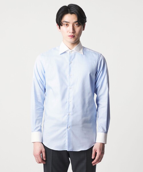 A DAY IN THE LIFE UNITED ARROWS(アデイインザライフユナイテッドアローズ)の「ヘリンボーン クレリック ワイドカラーシャツ-イージーケア-<A DAY IN THE LIFE>(シャツ/ブラウス・メンズ・ライトブルー・39cm/40cm/38cm/41cm/42cm/37cm)」の3枚目の写真