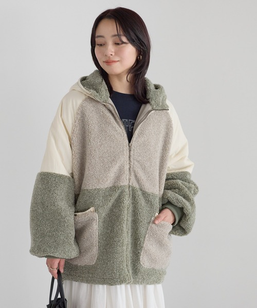 HEART MARKET(ハートマーケット)の「配色ボアフーディジャケット(その他アウター・レディース・カーキ/ベージュ/チャコール・FREE)」の3枚目の写真