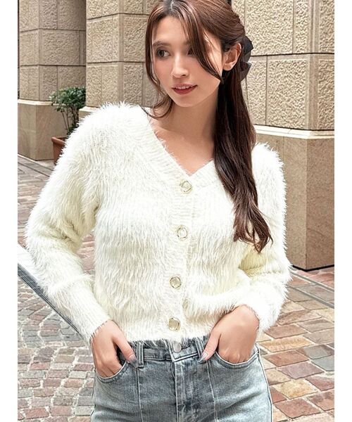 RESEXXY（リゼクシー）の「シャギーニットカーディガン（カーディガン/ボレロ・レディース・ホワイト/ピンク/チャコールグレー/ブラック・FREE）」の2枚目の写真