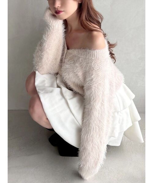 RESEXXY（リゼクシー）の「シャギーニットカーディガン（カーディガン/ボレロ・レディース・ホワイト/ピンク/チャコールグレー/ブラック・FREE）」の4枚目の写真