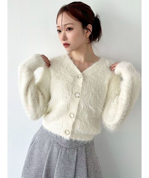 RESEXXY（リゼクシー）の「シャギーニットカーディガン（カーディガン/ボレロ・レディース・ホワイト/ピンク/チャコールグレー/ブラック・FREE）」の5枚目の写真