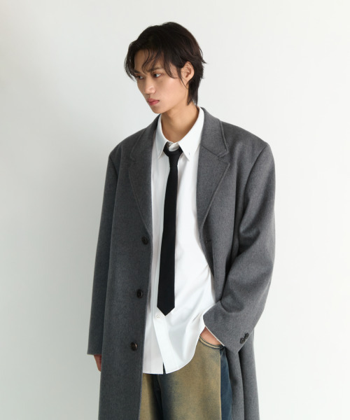 NONBLANK(ノンブランク)の「オーバーサイズフィットシングルコート_MELANGE GREY(チェスターコート・メンズ・グレー・XL/M/L)」の15枚目の写真