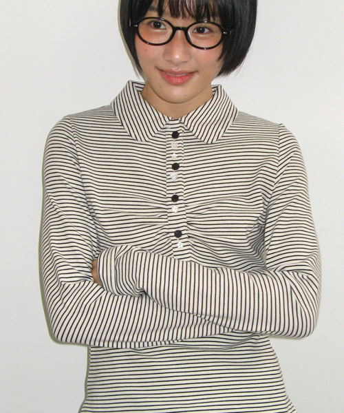 RONRON(ロンロン)の「SHIRRING STRIPE BUTTON LONG SLEEVE IVORY BLACK(Tシャツ/カットソー・レディース・アイボリー・FREE)」の1枚目の写真