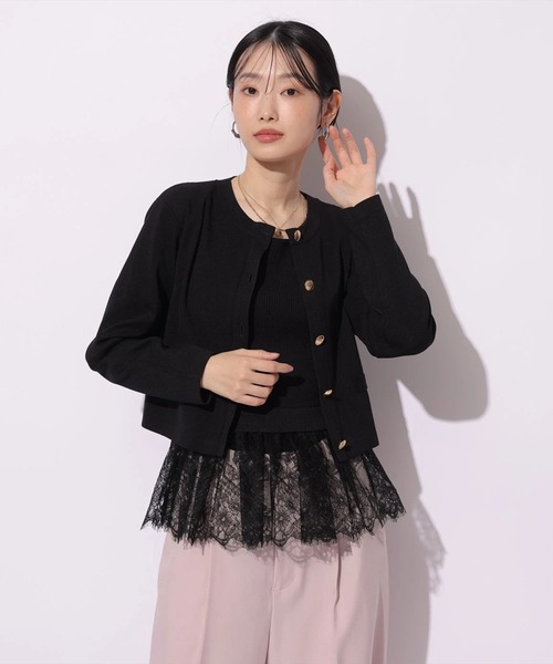 Mystrada（マイストラーダ）の「ペプラムレースニットアンサンブル（ニット/セーター・レディース・ブラック/ピンク系その他/ホワイト/グリーン・38）」の3枚目の写真