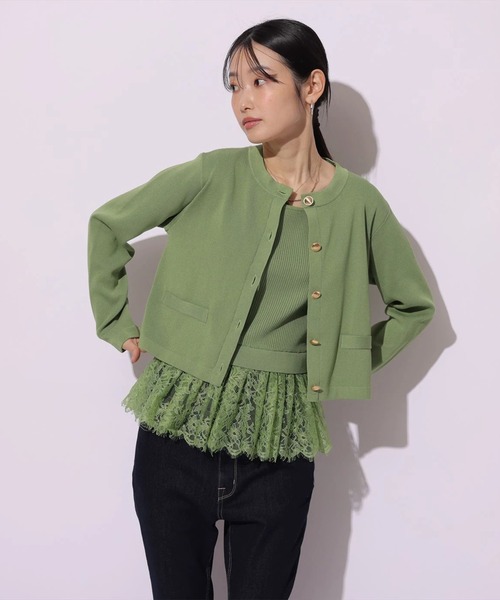 Mystrada（マイストラーダ）の「ペプラムレースニットアンサンブル（ニット/セーター・レディース・ブラック/ピンク系その他/ホワイト/グリーン・38）」の7枚目の写真