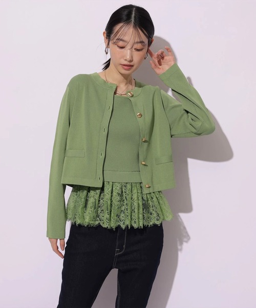 Mystrada（マイストラーダ）の「ペプラムレースニットアンサンブル（ニット/セーター・レディース・ブラック/ピンク系その他/ホワイト/グリーン・38）」の9枚目の写真