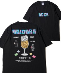 【YOIDORE】ブロックビールTシャツ / 刺繍MIX グラフィックプリント クルーネックTシャツ
