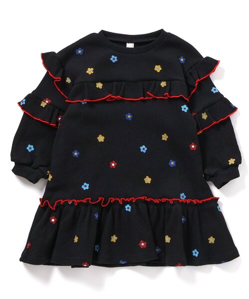 apres les cours（アプレレクール）の「ワッフルメニーフリルワンピース_ジュニア対応（ワンピース・キッズ・ターコイズブルー/ブラック/アイボリー/イエロー/サーモンピンク・90/80/110/100/140/130/120）」の3枚目の写真