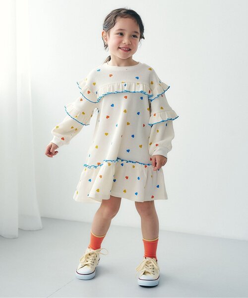 apres les cours（アプレレクール）の「ワッフルメニーフリルワンピース_ジュニア対応（ワンピース・キッズ・ターコイズブルー/ブラック/アイボリー/イエロー/サーモンピンク・90/80/110/100/140/130/120）」の10枚目の写真