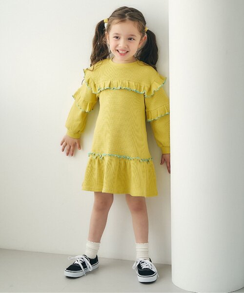 apres les cours（アプレレクール）の「ワッフルメニーフリルワンピース_ジュニア対応（ワンピース・キッズ・ターコイズブルー/ブラック/アイボリー/イエロー/サーモンピンク・90/80/110/100/140/130/120）」の14枚目の写真
