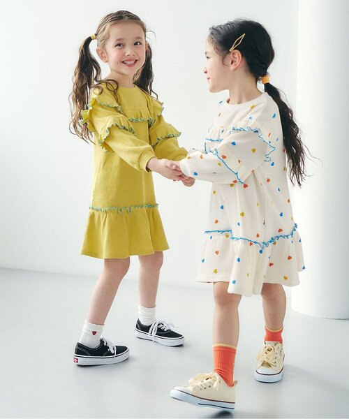 apres les cours（アプレレクール）の「ワッフルメニーフリルワンピース_ジュニア対応（ワンピース・キッズ・ターコイズブルー/ブラック/アイボリー/イエロー/サーモンピンク・90/80/110/100/140/130/120）」の16枚目の写真