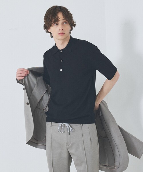 DESIGNWORKS(デザインワークス)の「【カシミヤタッチ】 ニットポロシャツ(ポロシャツ・メンズ・アイボリー/ダークネイビー/ブラック・46/48/50/52)」の1枚目の写真