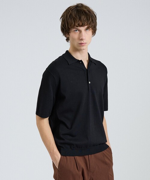 DESIGNWORKS(デザインワークス)の「【カシミヤタッチ】 ニットポロシャツ(ポロシャツ・メンズ・アイボリー/ダークネイビー/ブラック・46/48/50/52)」の4枚目の写真