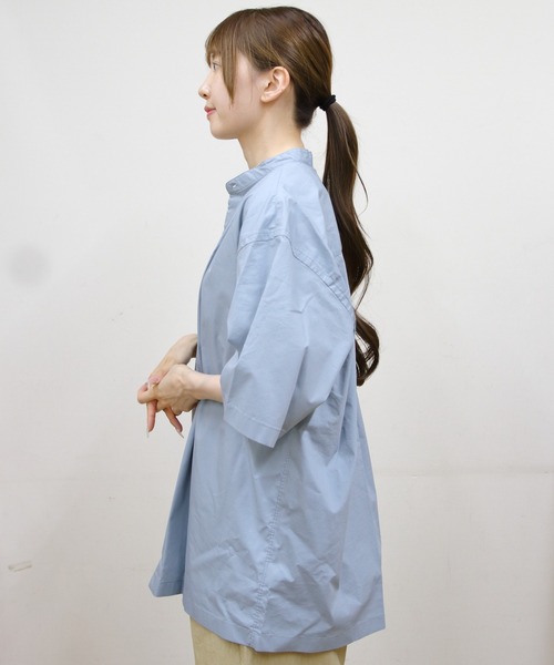 GYMPHLEX(ジムフレックス)の「Gymphlex/ジムフレックス バンドカラーショートスリーブシャツ BAND COLLAR SHORTSLEEVE SHIRT GY-B0371 TTO(シャツ/ブラウス・メンズ・ベージュ/サックスブルー・M/L)」の10枚目の写真