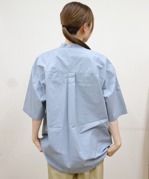 GYMPHLEX(ジムフレックス)の「Gymphlex/ジムフレックス バンドカラーショートスリーブシャツ BAND COLLAR SHORTSLEEVE SHIRT GY-B0371 TTO(シャツ/ブラウス・メンズ・ベージュ/サックスブルー・M/L)」の9枚目の写真